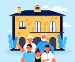 Vector gratuito dibujado a mano ilustración de hogar multigeneracional