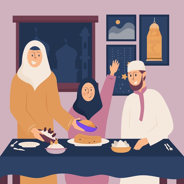 Dibujado a mano ilustración iftar con personas