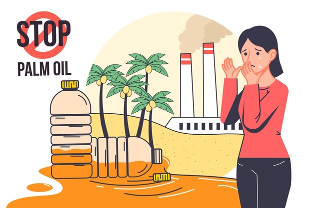 Dibujado a mano ilustración de la industria productora de aceite de palma