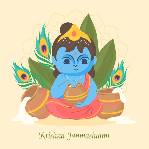 Dibujado a mano ilustración de krishna janmashtami