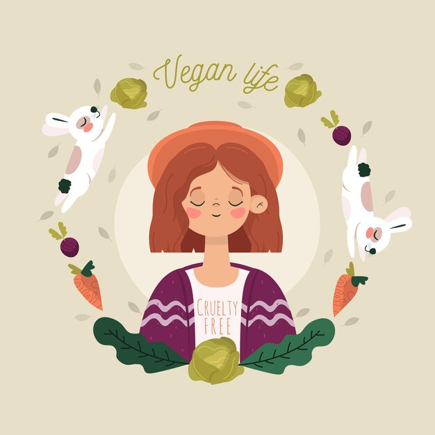 Dibujado a mano ilustración libre de crueldad y vegana