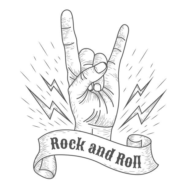Dibujado a mano ilustración de mano de rock and roll