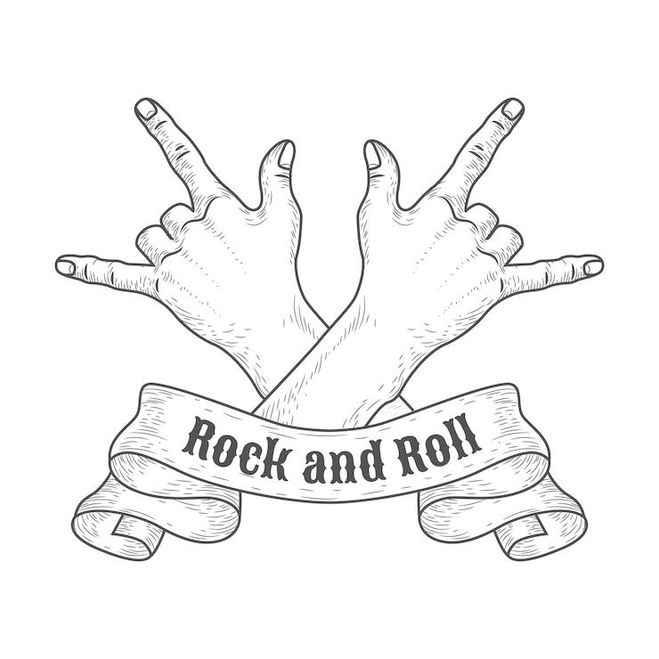 Vector gratuito dibujado a mano ilustración de mano de rock and roll