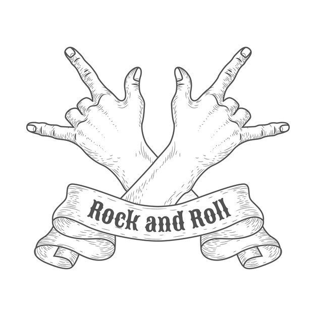 Dibujado a mano ilustración de mano de rock and roll