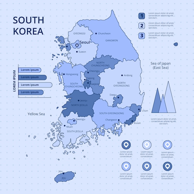Dibujado a mano ilustración de mapa de corea del sur