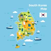 Vector gratuito dibujado a mano ilustración de mapa de corea del sur