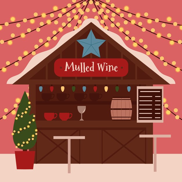 Dibujado a mano ilustración de mercado de navidad plano