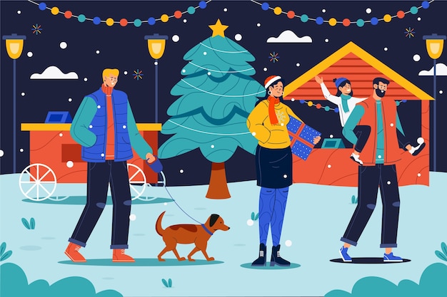 Vector gratuito dibujado a mano ilustración de mercado de navidad plano