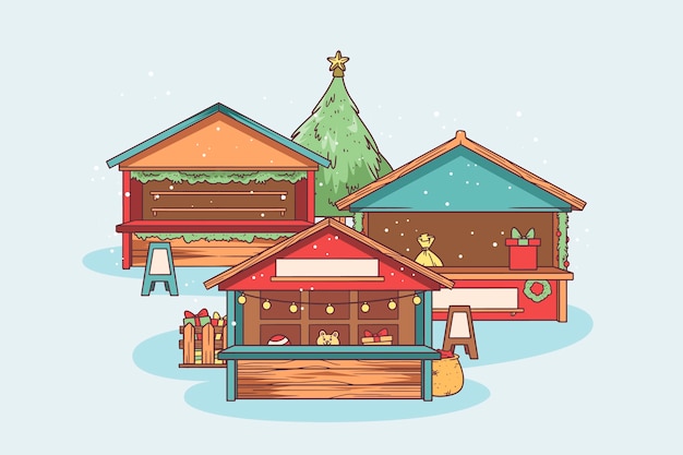 Dibujado a mano ilustración de mercado de navidad