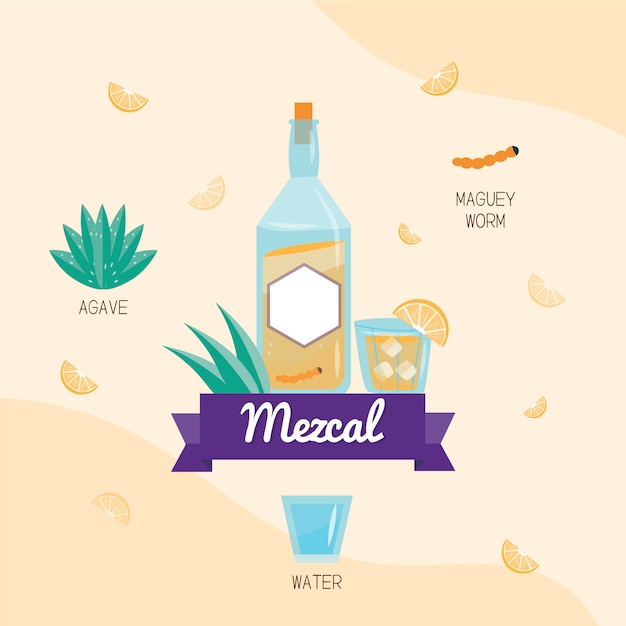 Vector gratuito dibujado a mano ilustración de mezcal