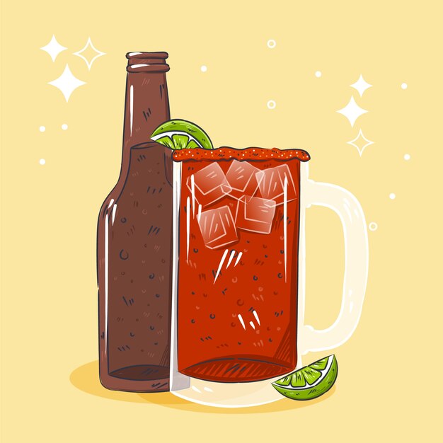 Dibujado a mano ilustración de michelada fresca