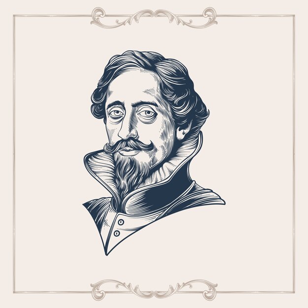Dibujado a mano ilustración miguel de cervantes