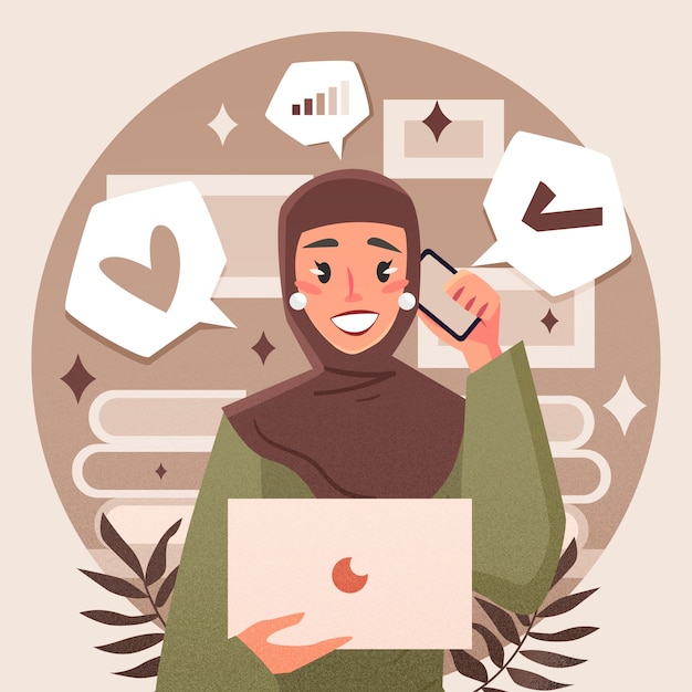 Dibujado a mano ilustración de mujer musulmana empoderada