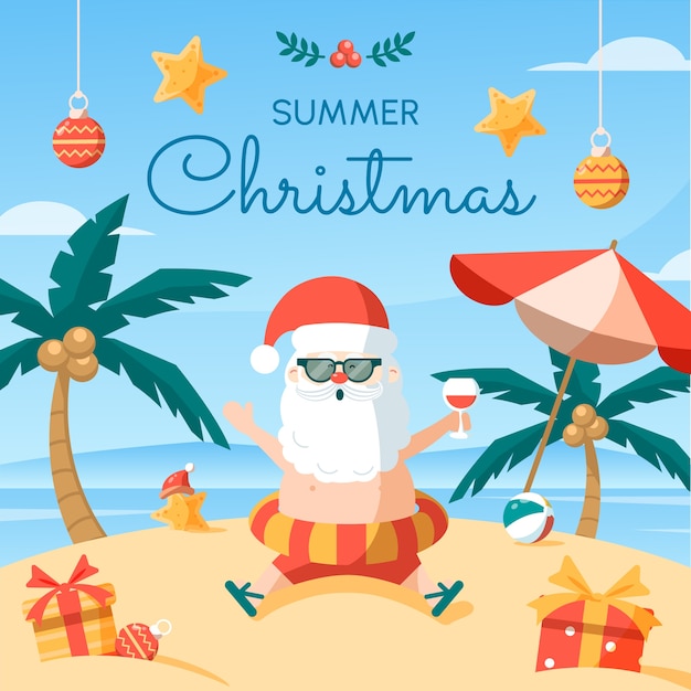 Vector gratuito dibujado a mano ilustración de navidad de verano plano