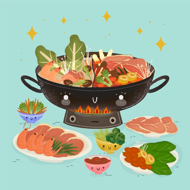 Dibujado a mano ilustración de olla caliente