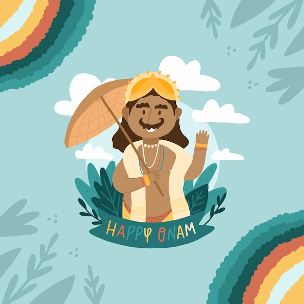 Vector gratuito dibujado a mano ilustración de onam indio