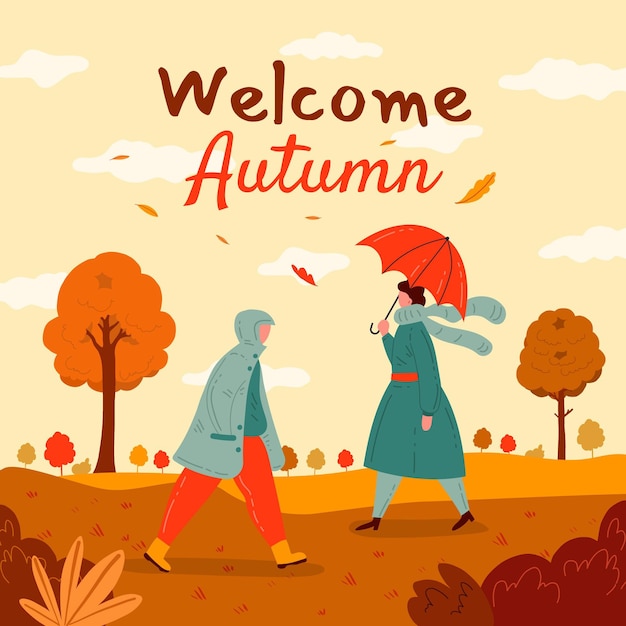 Dibujado a mano ilustración de otoño plano
