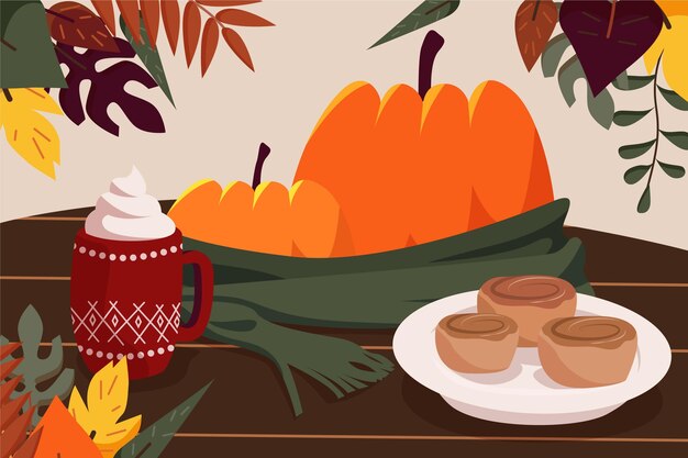 Dibujado a mano ilustración de otoño plano