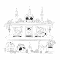 Vector gratuito dibujado a mano ilustración de página para colorear de altar de muertos