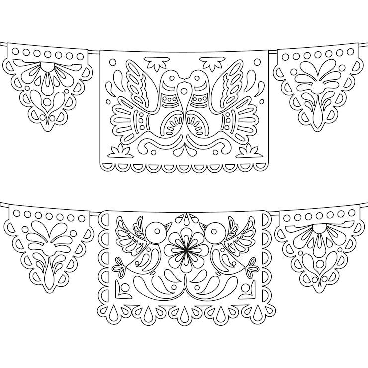 Vector gratuito dibujado a mano ilustración de página para colorear de papel picado dia de muertos