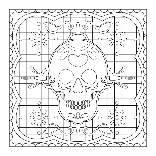 Vector gratuito dibujado a mano ilustración de página para colorear de papel picado dia de muertos