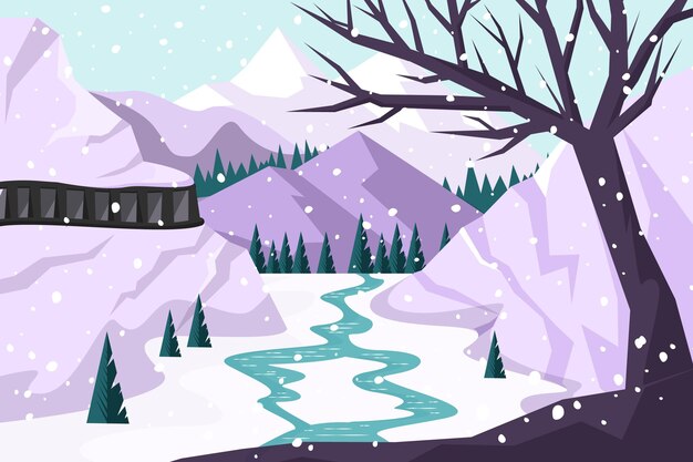 Dibujado a mano ilustración de paisaje de invierno plano