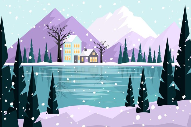 Dibujado a mano ilustración de paisaje de invierno plano