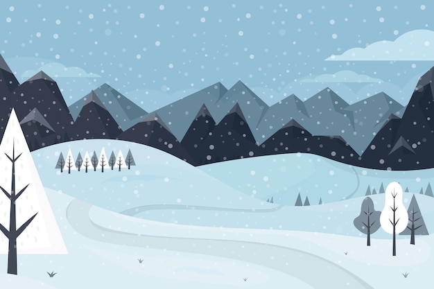 Vector gratuito dibujado a mano ilustración de paisaje de invierno plano