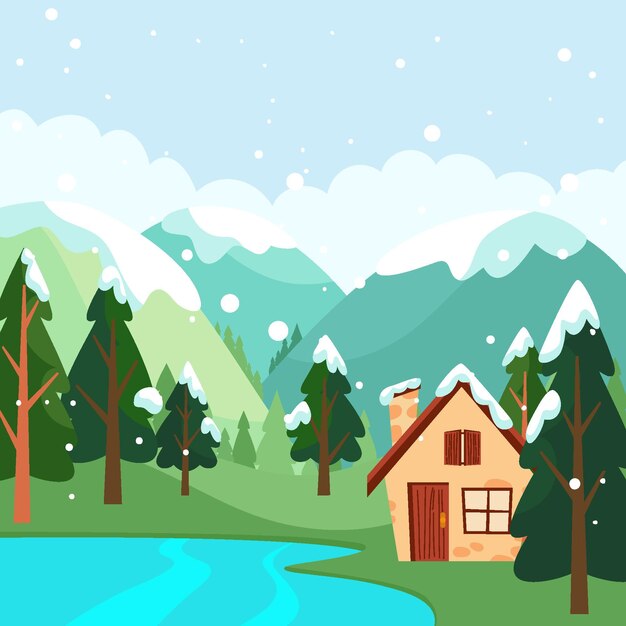 Dibujado a mano ilustración de paisaje de invierno plano