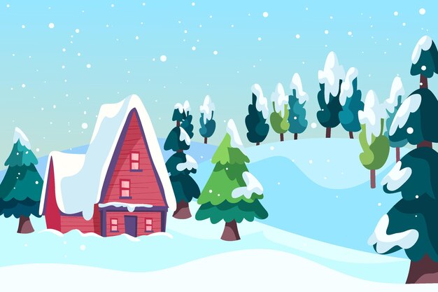 Dibujado a mano ilustración de paisaje de invierno plano