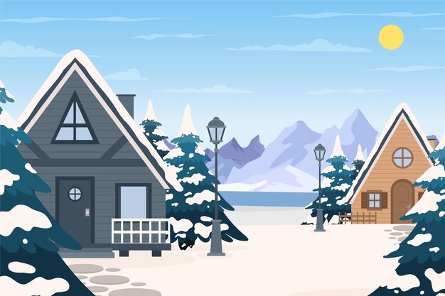 Dibujado a mano ilustración de paisaje de invierno plano