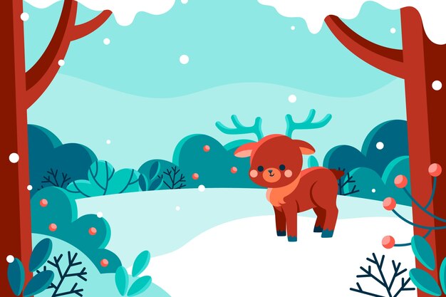Dibujado a mano ilustración de paisaje de invierno plano