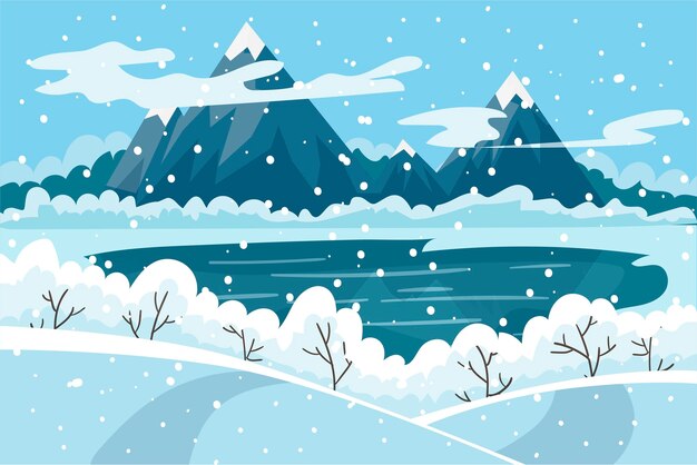Dibujado a mano ilustración de paisaje de invierno