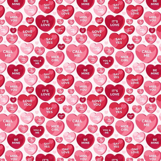 Dibujado a mano ilustración de patrón de corazones de conversación de diseño plano