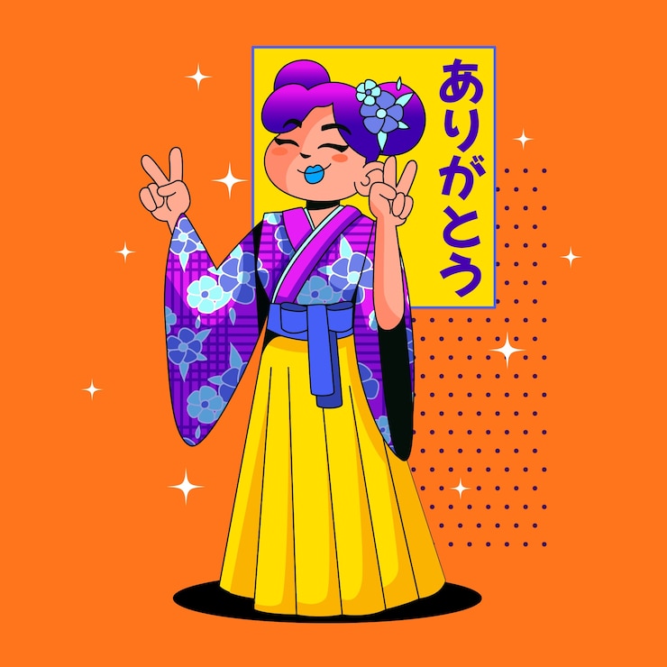 Vector gratuito dibujado a mano ilustración de personaje de dibujos animados asiáticos