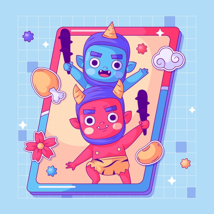 Vector gratuito dibujado a mano ilustración de personaje de dibujos animados asiáticos