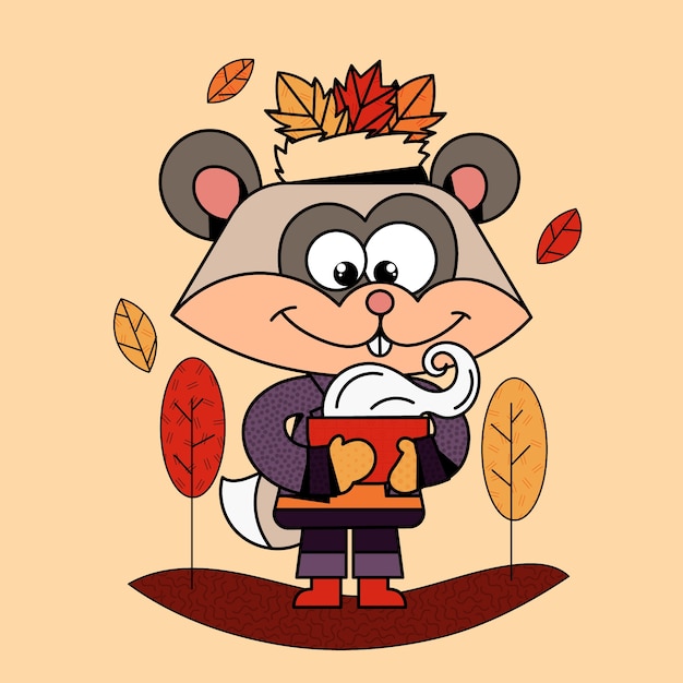 Dibujado a mano ilustración de personaje de dibujos animados de otoño