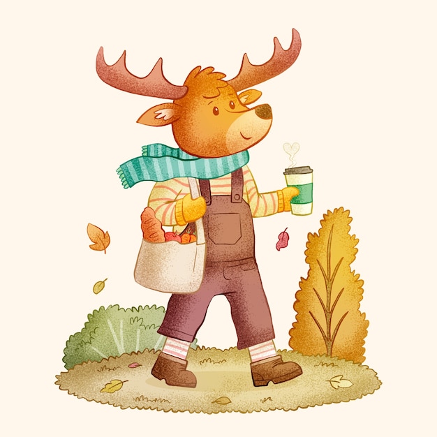 Vector gratuito dibujado a mano ilustración de personaje de dibujos animados de otoño