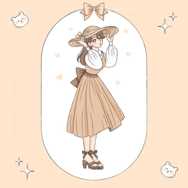 Dibujado a mano ilustración de personaje de estilo de dibujo coreano