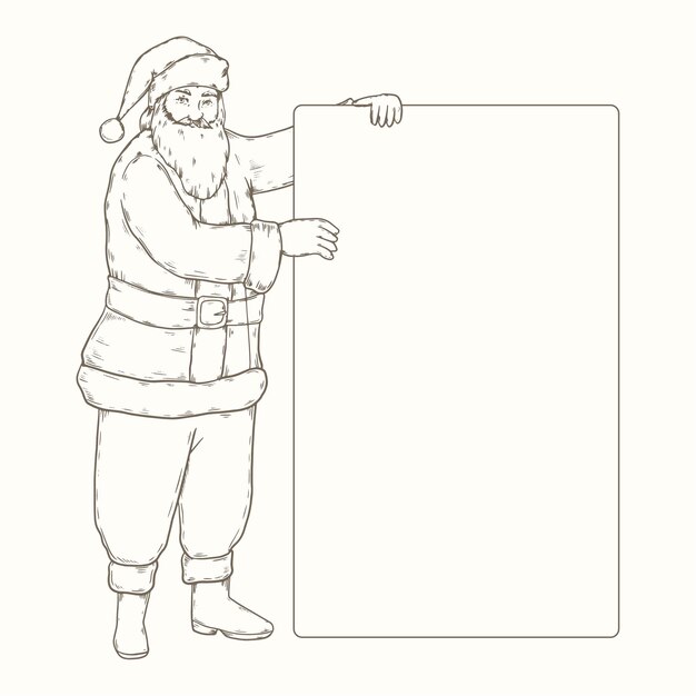 Dibujado a mano ilustración de personaje navideño sosteniendo pancarta en blanco