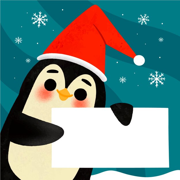 Dibujado a mano ilustración de personaje navideño sosteniendo pancarta en blanco