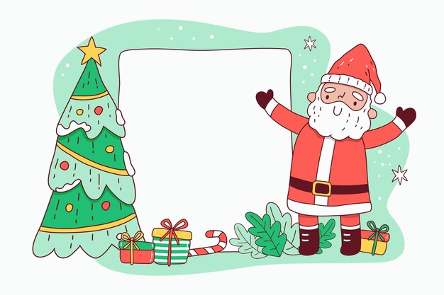 Dibujado a mano ilustración de personaje navideño sosteniendo pancarta en blanco