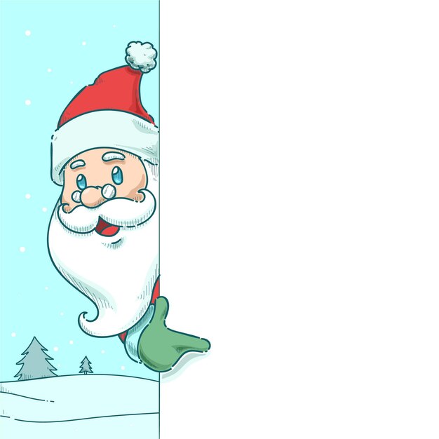 Dibujado a mano ilustración de personaje navideño sosteniendo pancarta en blanco