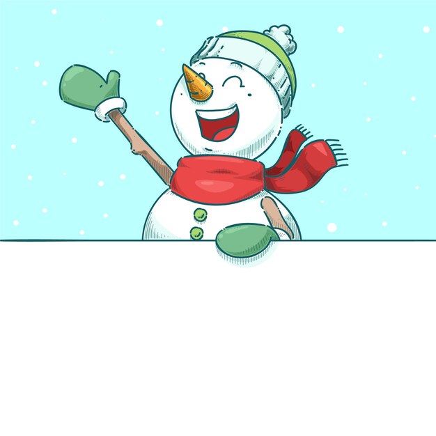 Dibujado a mano ilustración de personaje navideño sosteniendo pancarta en blanco