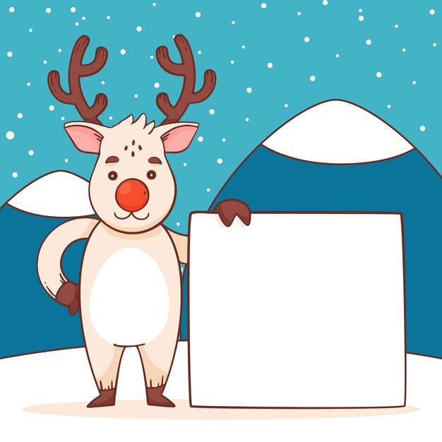 Dibujado a mano ilustración de personaje navideño sosteniendo pancarta en blanco