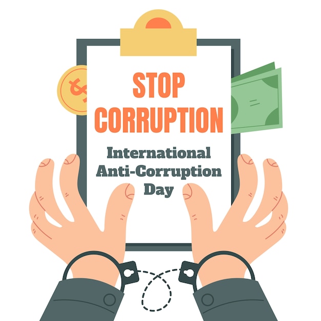 Dibujado a mano ilustración plana del día de la lucha contra la corrupción