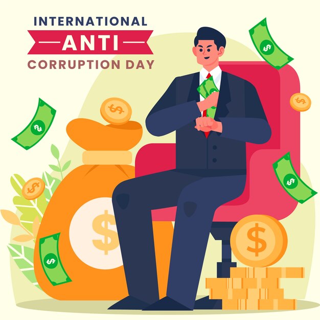 Dibujado a mano ilustración plana del día de la lucha contra la corrupción