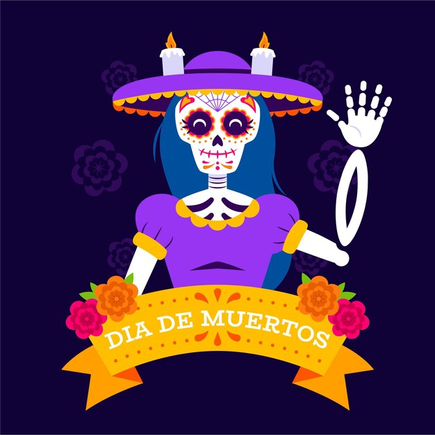 Dibujado a mano ilustración plana dia de muertos