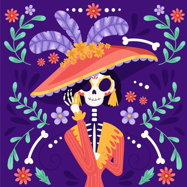 Vector gratuito dibujado a mano ilustración plana dia de muertos