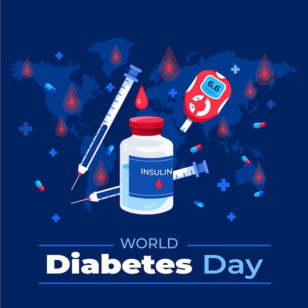 Dibujado a mano ilustración plana del día mundial de la diabetes